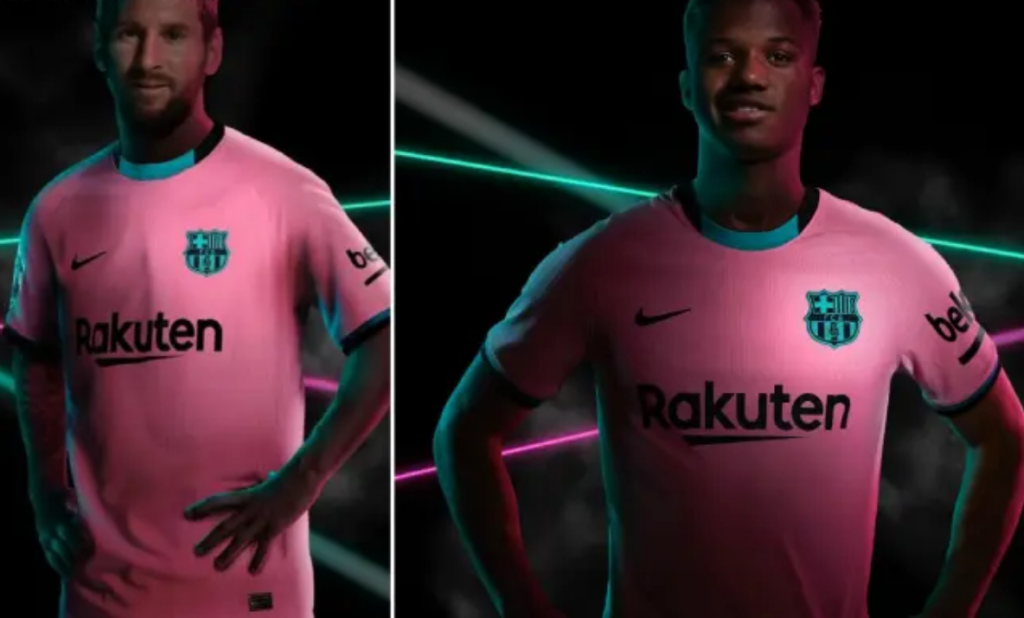 Barcelona 2020/2021 third jersey pink and turquoise colors