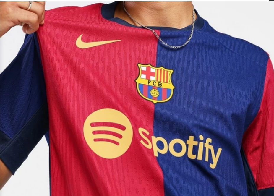 Close-up of the Barcelona Jersey 24/25 with unique design elements