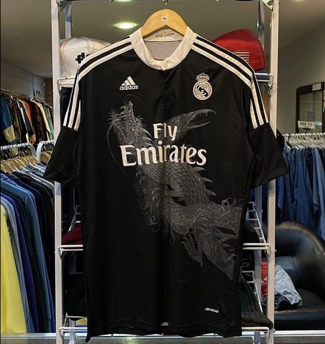 Full front view of the iconic Real Madrid Dragon Jersey featuring the dragon and phoenix design