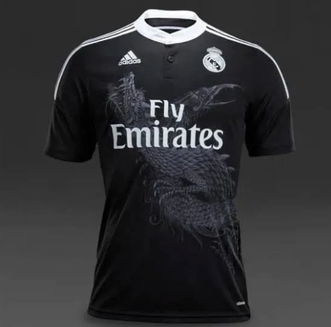 Full front view of the iconic Real Madrid Dragon Jersey featuring the dragon and phoenix design